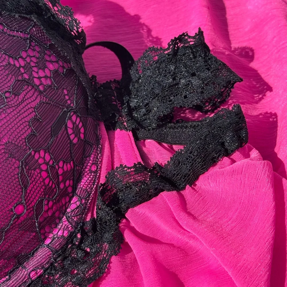 La Senza Lingerie Babydoll Small Pink Black Go Up Two Cup Sizes Y2K Snookie Hot - Picture 7 of 11